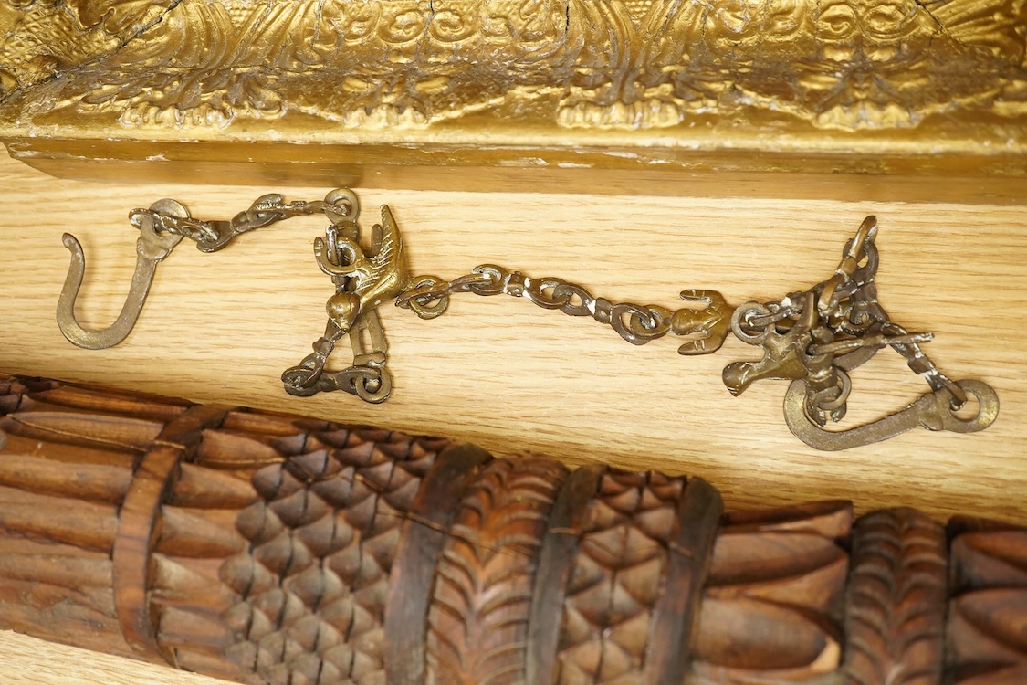 An African carved wood and cow-horn oliphant, 90cm